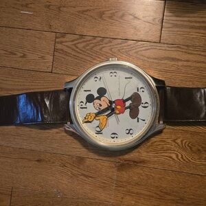 Mickey Mouse Wall Clock with Brown Strap
